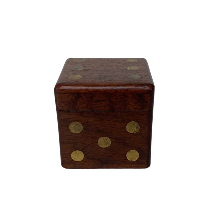 wooden box with wooden dice