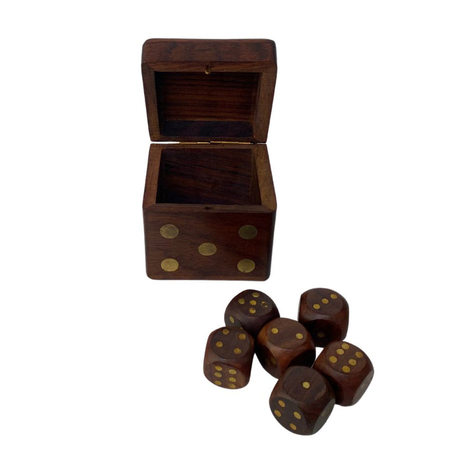 wooden box with wooden dice