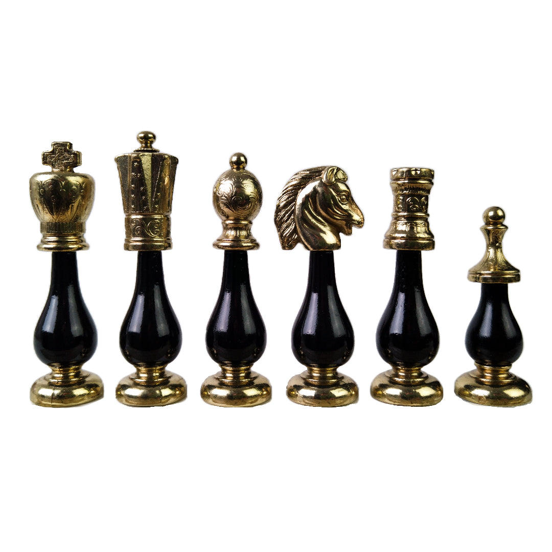ARABESQUE | Solid Metal &amp; Wood Chess Pieces | Black &amp; White | 105mm King | 142BN