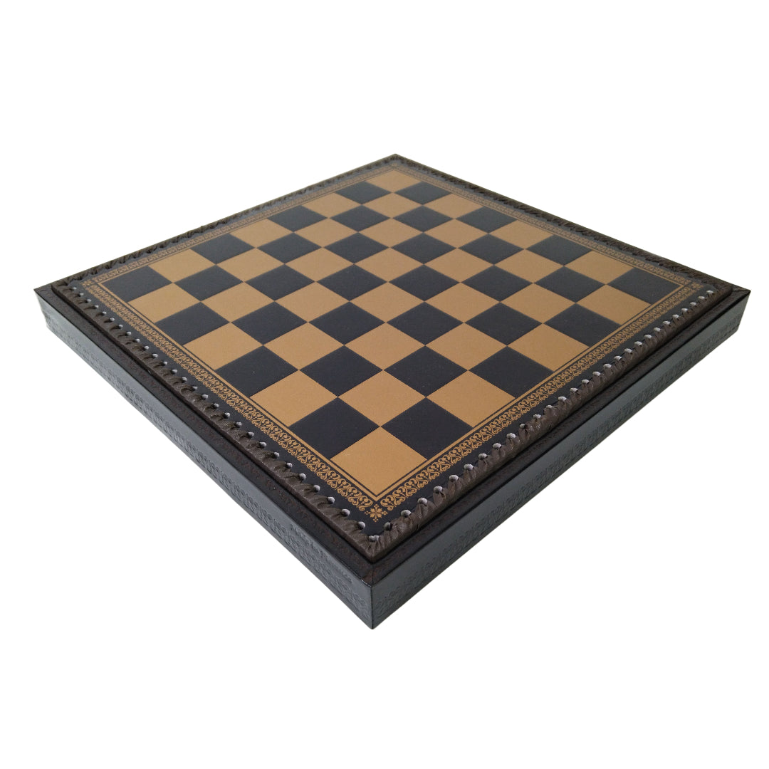 BLACK &amp; GOLD ECOLEATHER | 3-in-1 Box | Chess, Backgammon &amp; Checkers | 3.5cm Squares | 35cm Board | 219GN
