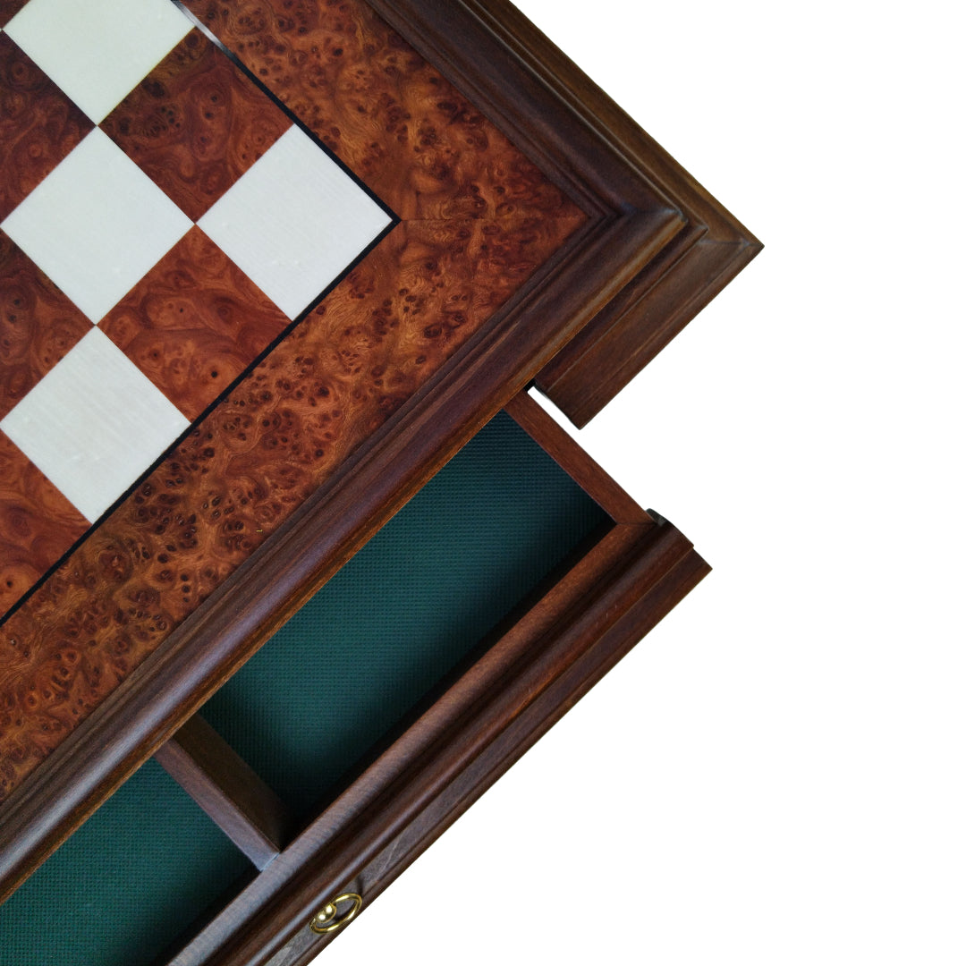 BRIAR ELM CHESSBOARD | Wooden Base with Drawer | Inlaid | 50mm Squares | 435R