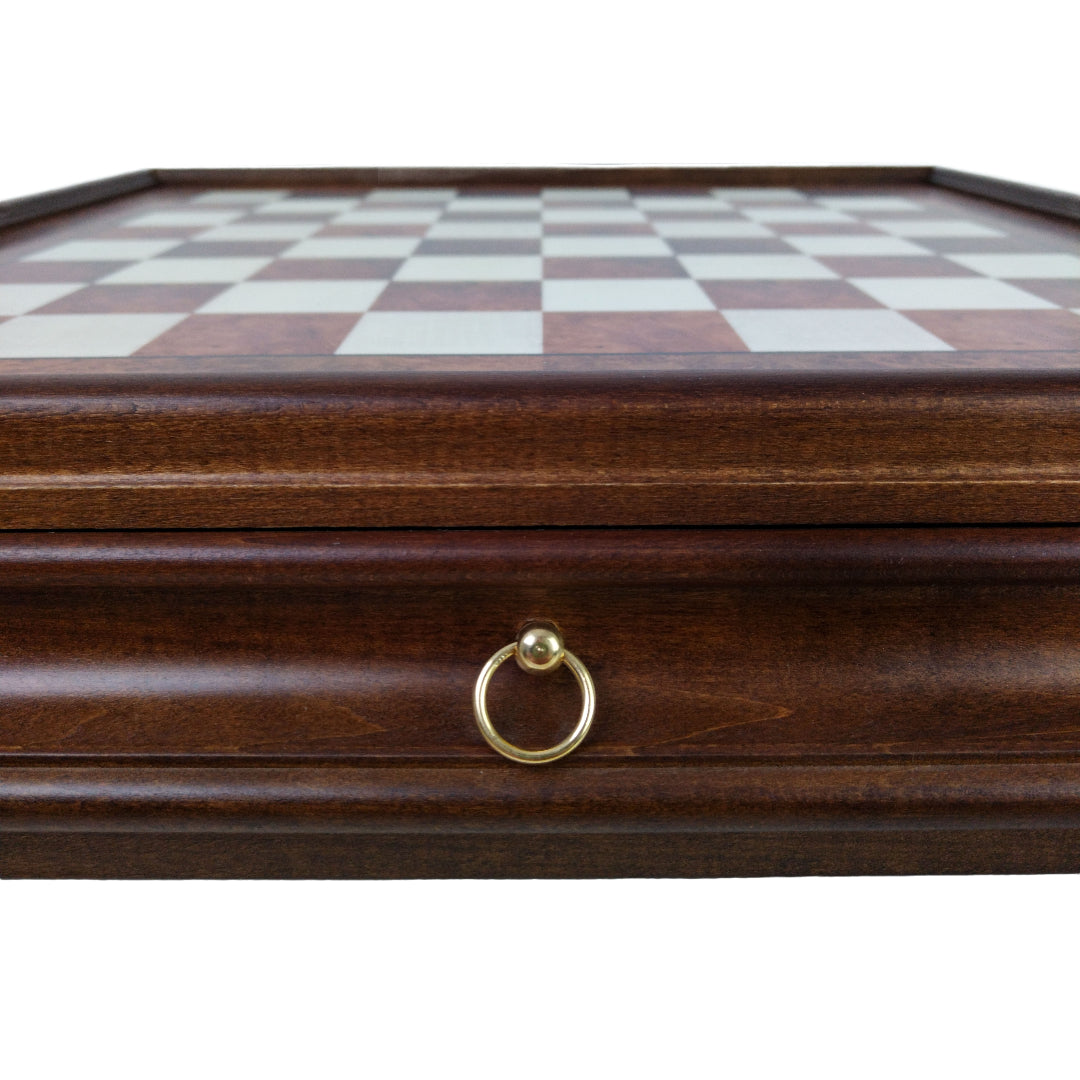 BRIAR ELM CHESSBOARD | Wooden Base with Drawer | Inlaid | 50mm Squares | 435R
