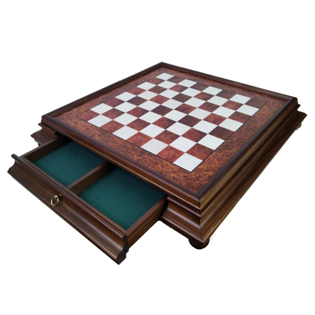 BRIAR ELM CHESSBOARD | Wooden Base with Drawer | Inlaid | 50mm Squares | 435R