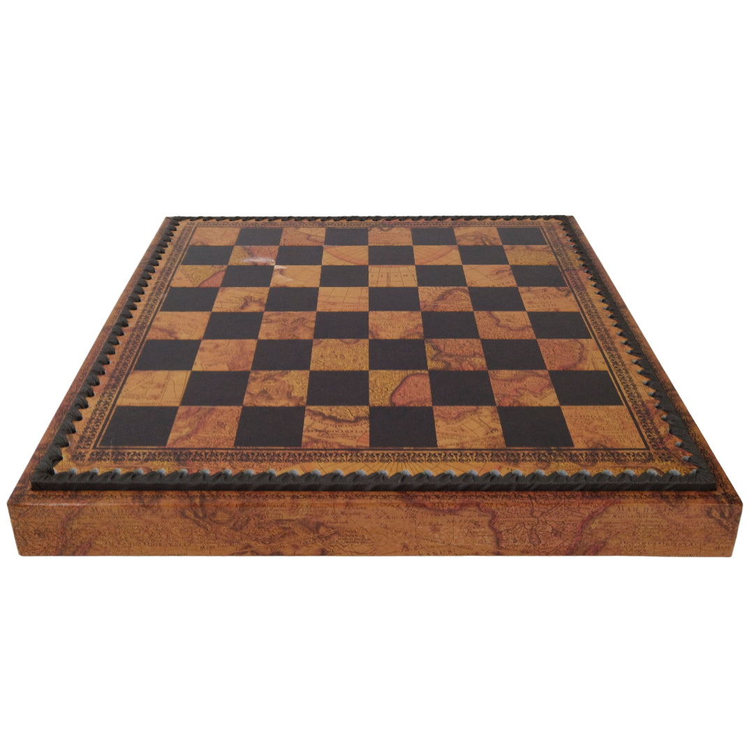 WORLD MAP ECOLEATHER | 3-in-1 Box | Chess, Backgammon &amp; Checkers | 3.5cm Squares | 35cm Board | 219MAP