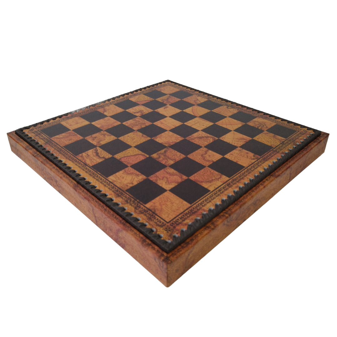 WORLD MAP ECOLEATHER | 3-in-1 Box | Chess, Backgammon &amp; Checkers | 3.5cm Squares | 35cm Board | 219MAP