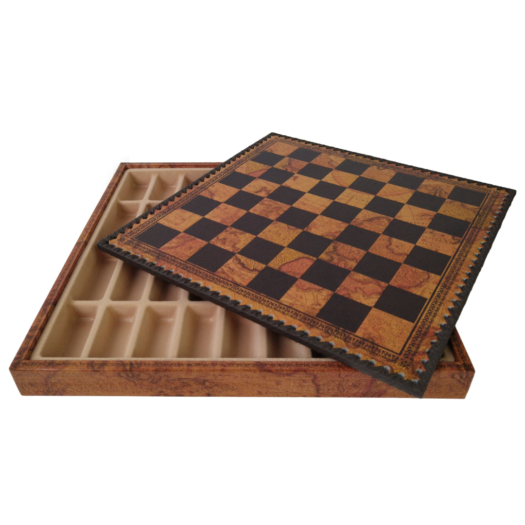 WORLD MAP ECOLEATHER | 3-in-1 Box | Chess, Backgammon &amp; Checkers | 3.5cm Squares | 35cm Board | 219MAP