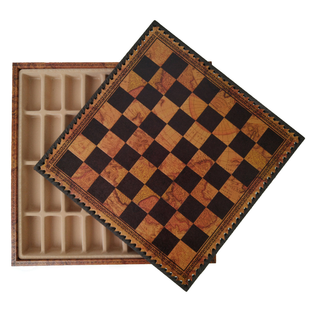 WORLD MAP ECOLEATHER | 3-in-1 Box | Chess, Backgammon &amp; Checkers | 3.5cm Squares | 35cm Board | 219MAP