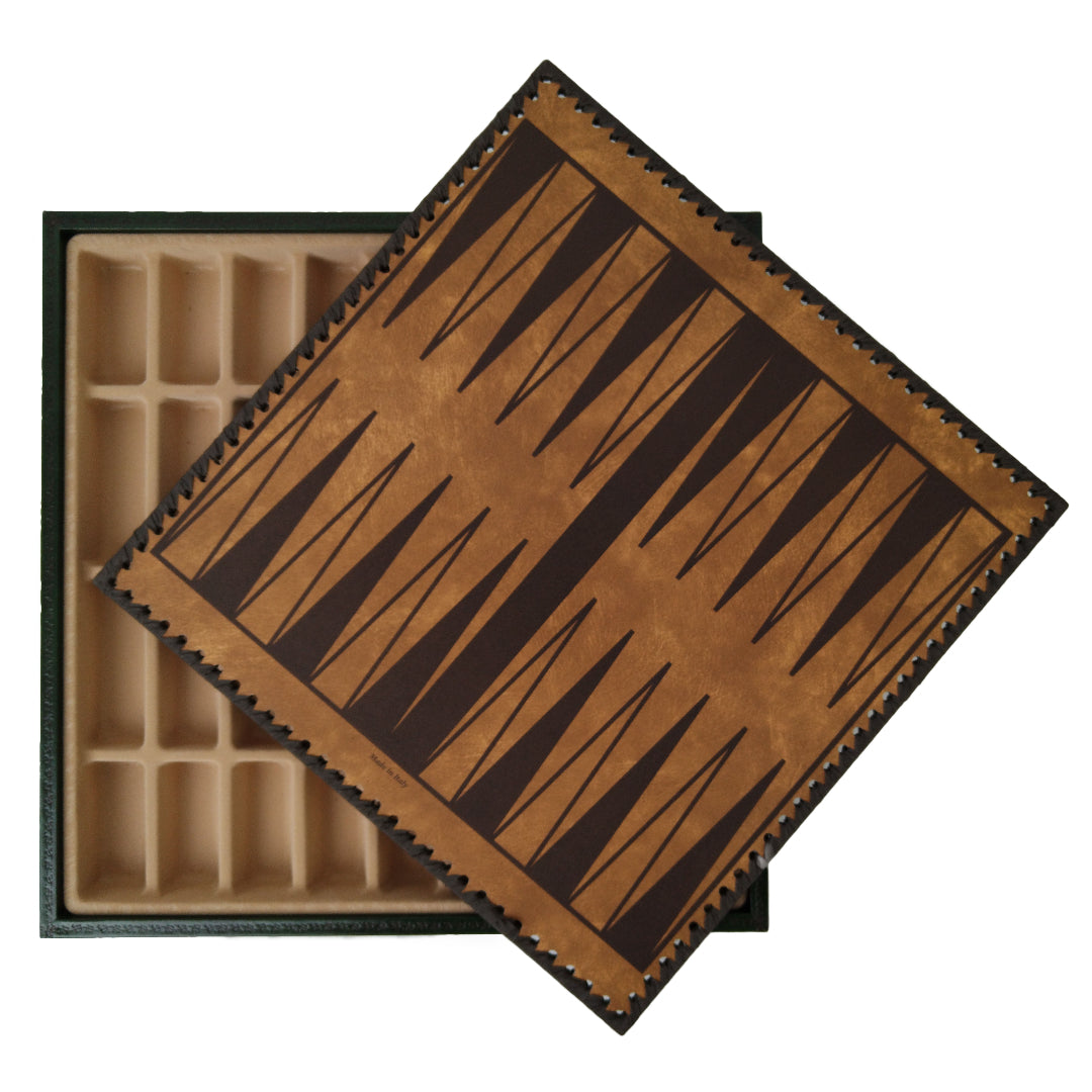 GREEN &amp; GOLD ECOLEATHER | 3-in-1 Box | Chess, Backgammon &amp; Checkers | 3.5cm Squares | 35cm Board | 219GV