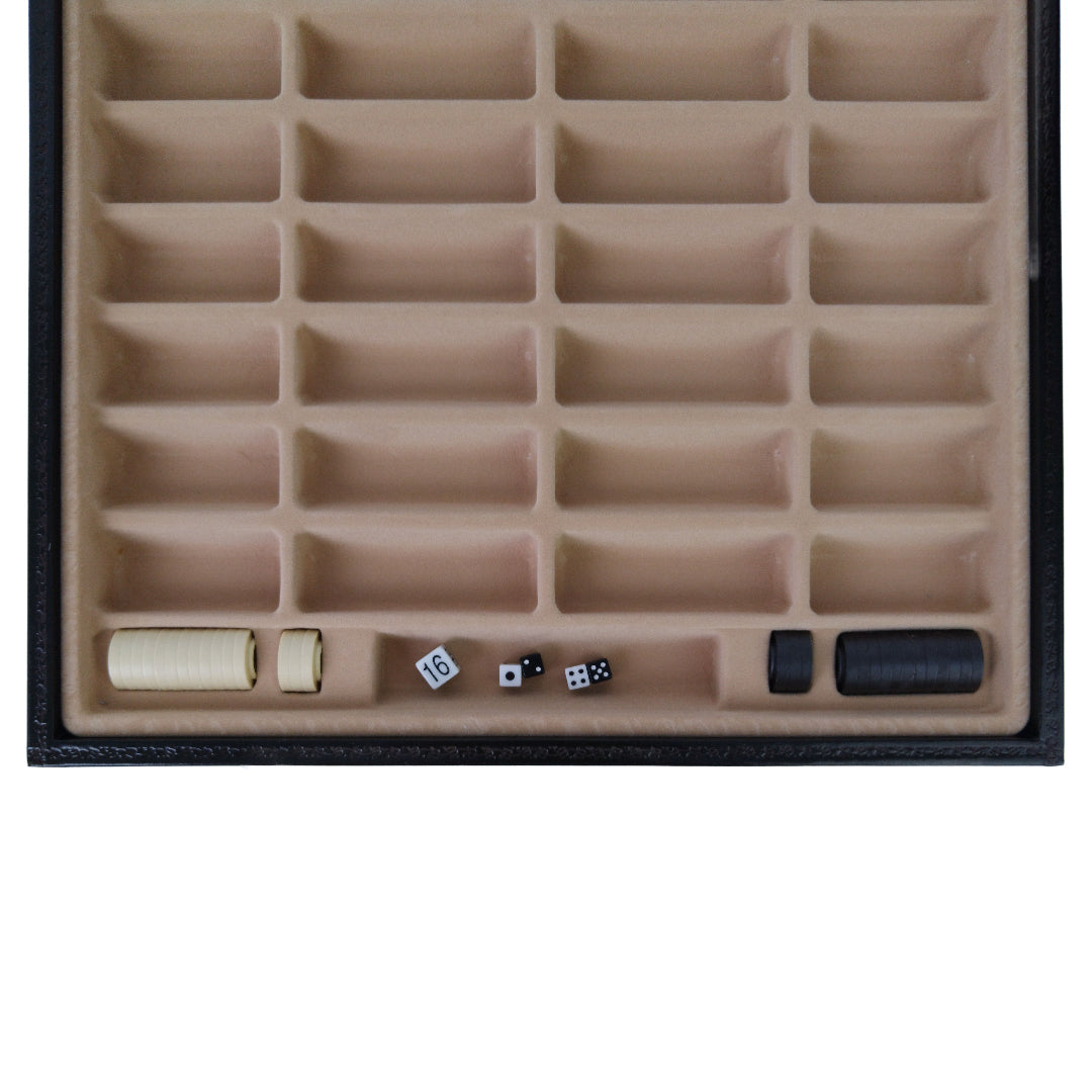 GREEN &amp; GOLD ECOLEATHER | 3-in-1 Box | Chess, Backgammon &amp; Checkers | 3.5cm Squares | 35cm Board | 219GV