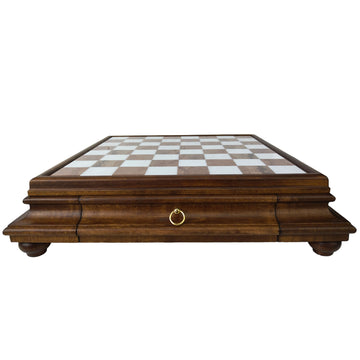 WHITE & BROWN MARBLE CHESSBOARD | Wooden Drawer & Pedestals | 46mm Squares | 419AW