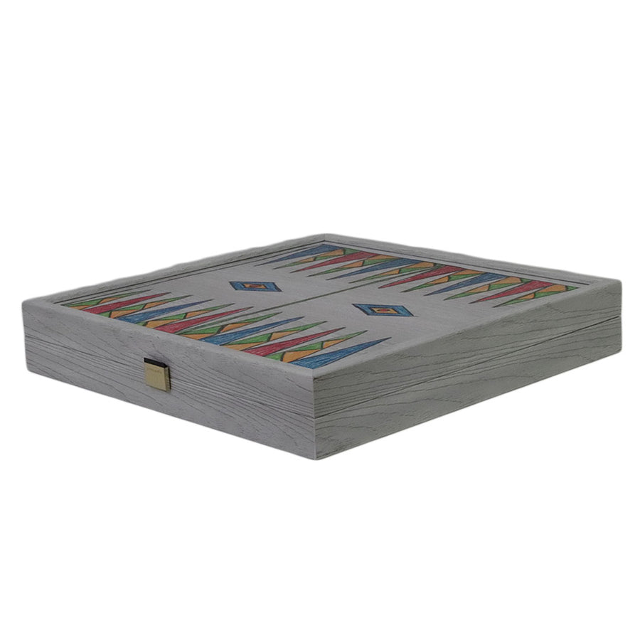 5-IN-1 COMBO GAMES | 34cm | Chess, Backgammon, Ludo, Snakes, Checkers | CHILDRENS DRAWINGS | Grey Wooden Case | CBLS34FTH
