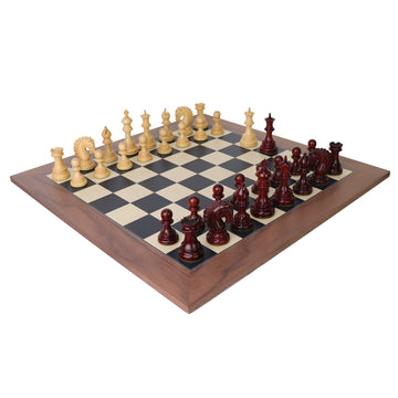 EZEKIEL | Red Budrose Chess Pieces | 110mm King | Black Poplar & Sycamore | Walnut Border | 60mm Squares