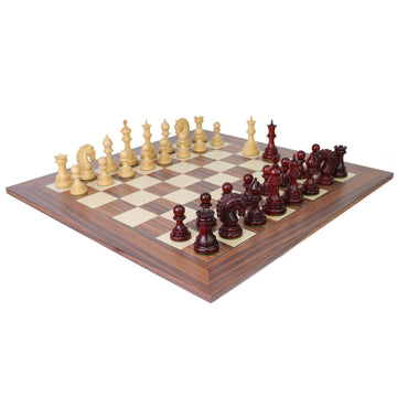 EZEKIEL | Red Budrose Chess Pieces | 110mm King | Santos Palisander & Sycamore Board | 60mm Squares