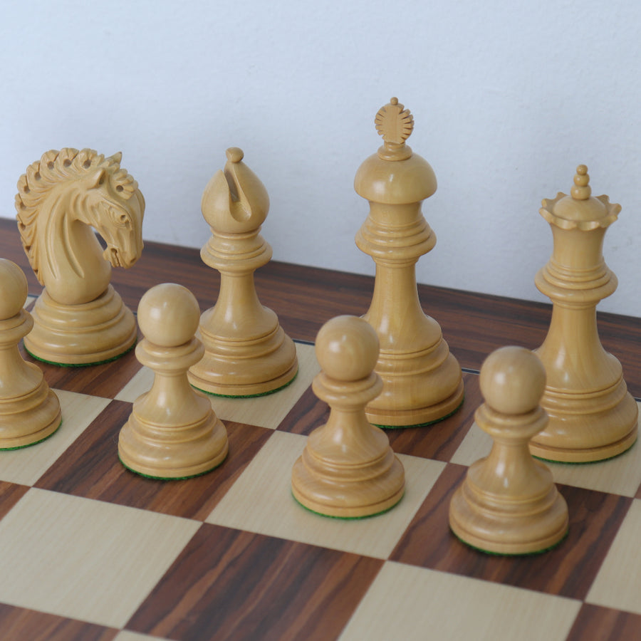 EZEKIEL | Red Budrose Chess Pieces | 110mm King | Santos Palisander & Sycamore Board | 60mm Squares