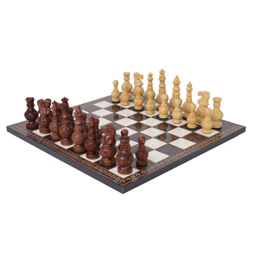 MUGHAL AFTAB | Acacia Chess Pieces | 100mm King | Carved Walnut Chess Board | 37mm Squares