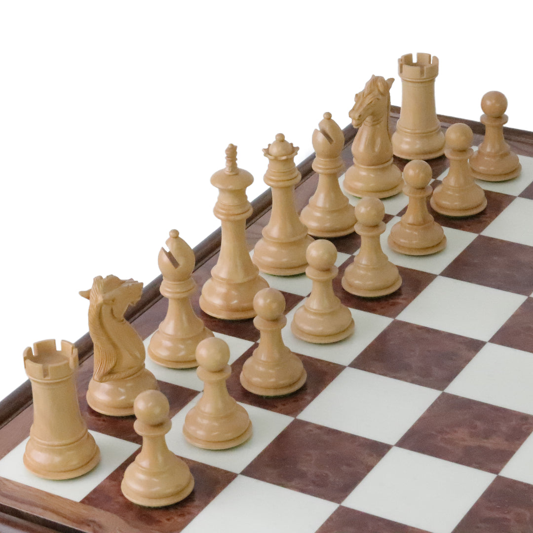 ROYAL KNIGHT | Ebony Chess Pieces | 105mm King Height | Tilia Chess Table with Backgammon | 62mm Squares