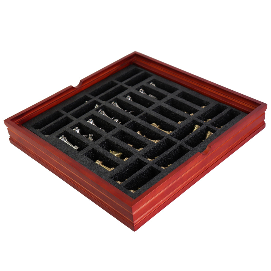 STAUNTON | Solid Brass | Gold & Silver | 70mm King | Walnut and Maple Board | Storage Box | 37mm Squares