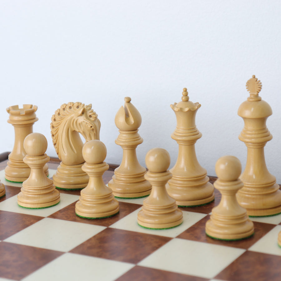 EZEKIEL | Red Bud Rose Chess Pieces | 110mm King | Tilia Chess Table with Backgammon | 62mm Squares