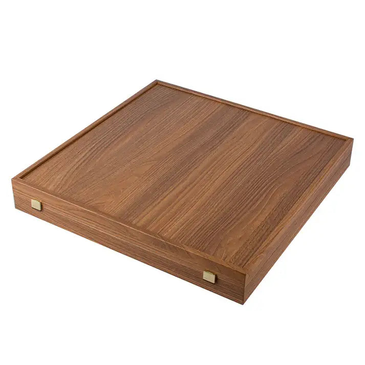 Wooden Chess Set In Box | Walnut Burl &amp; Oak | 50cm Board | Brass &amp; Pewter with Delicate Pearl Elements | 10cm King | SW60A50J