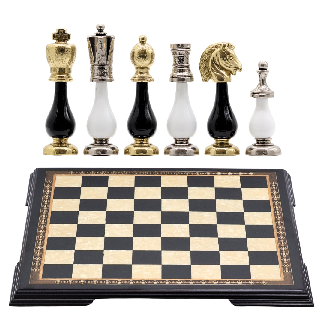 ARABESQUE Chess Set with Black &amp; Mother of Pearl Beech Board | 50mm