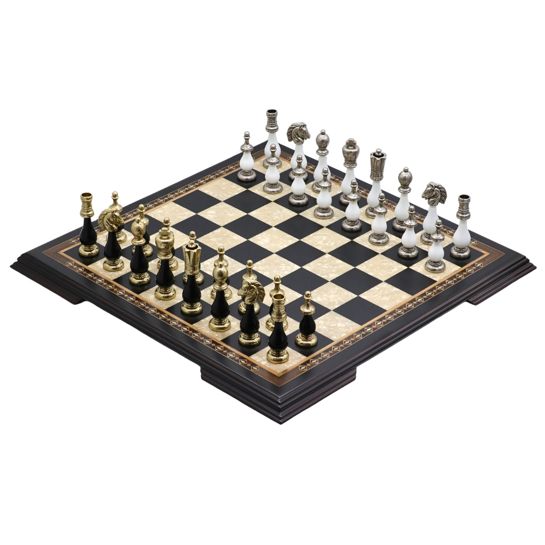 ARABESQUE Chess Set with Black &amp; Mother of Pearl Beech Board | 50mm