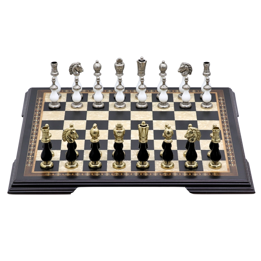 ARABESQUE Chess Set with Black &amp; Mother of Pearl Beech Board | 50mm
