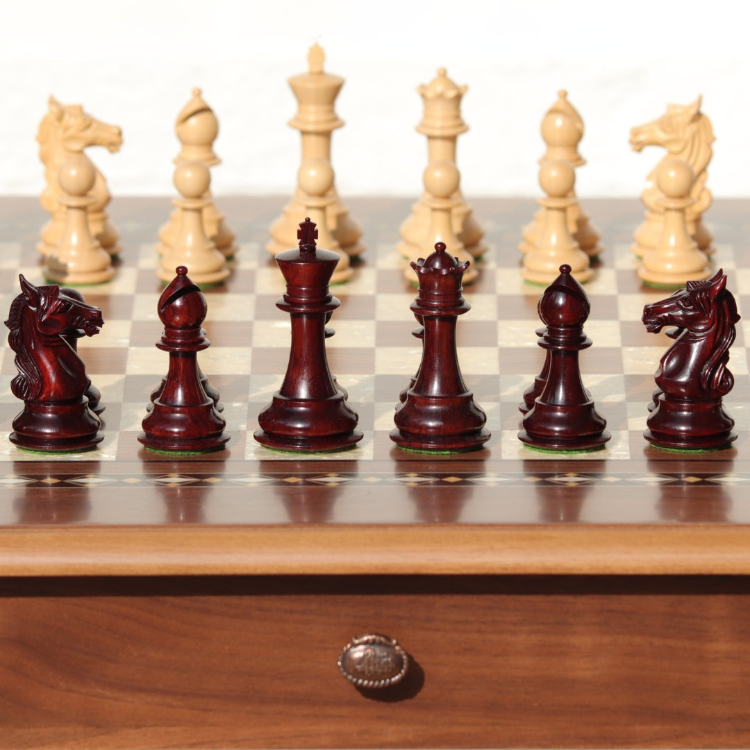 AVIATOR Chess Set | Walnut &amp; Mother of Pearl Table | 55mm Squares
