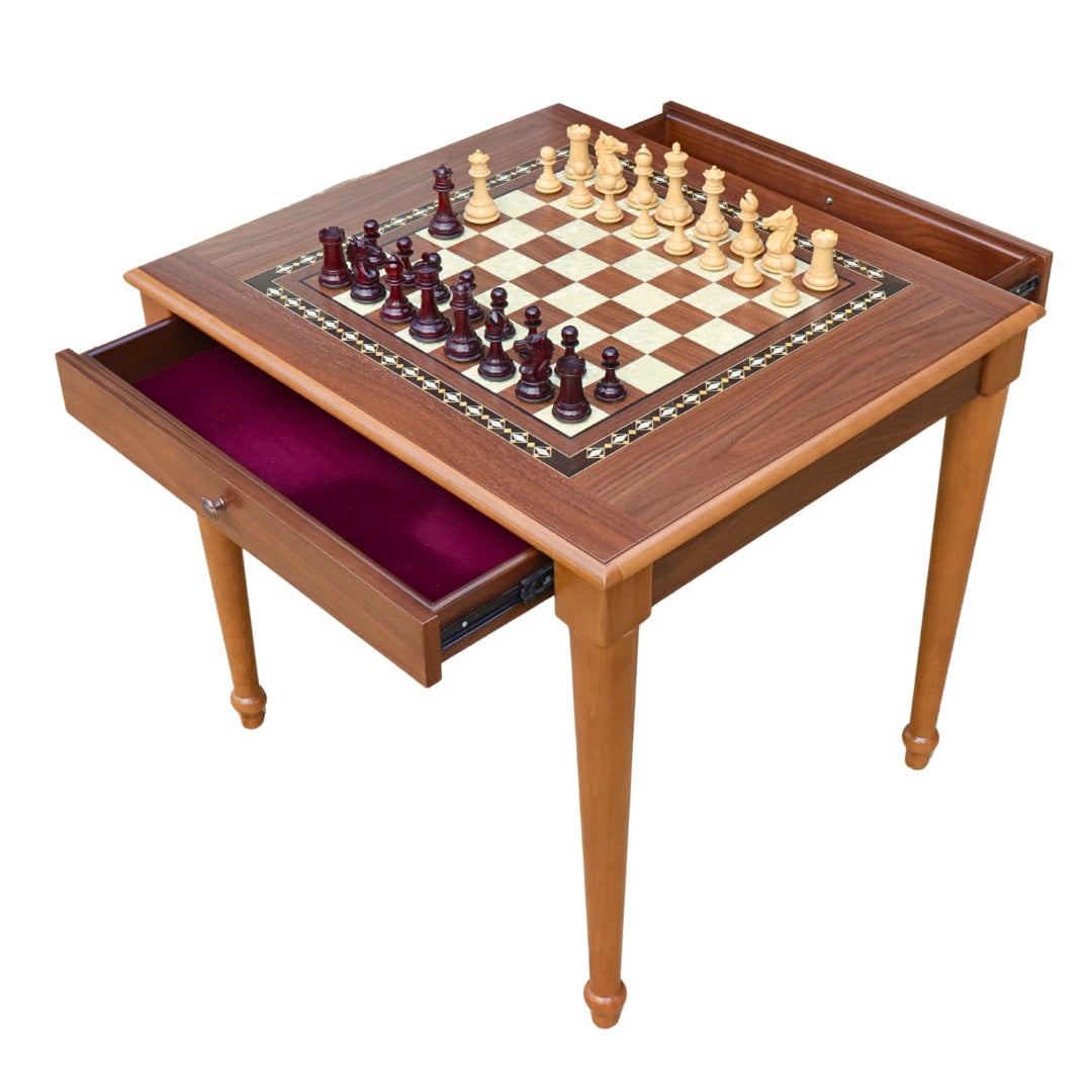 AVIATOR Chess Set | Walnut &amp; Mother of Pearl Table | 55mm Squares