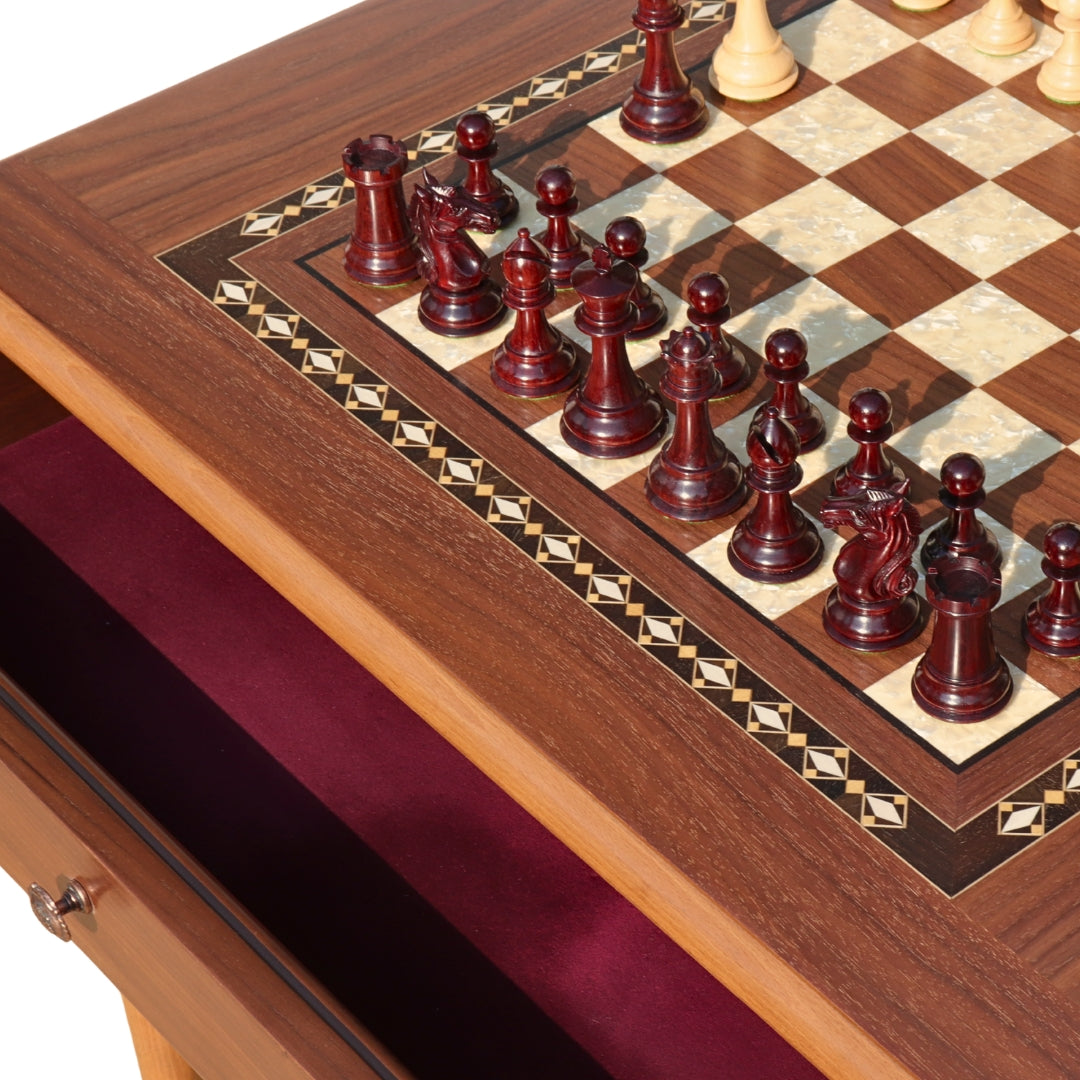 AVIATOR Chess Set | Walnut &amp; Mother of Pearl Table | 55mm Squares
