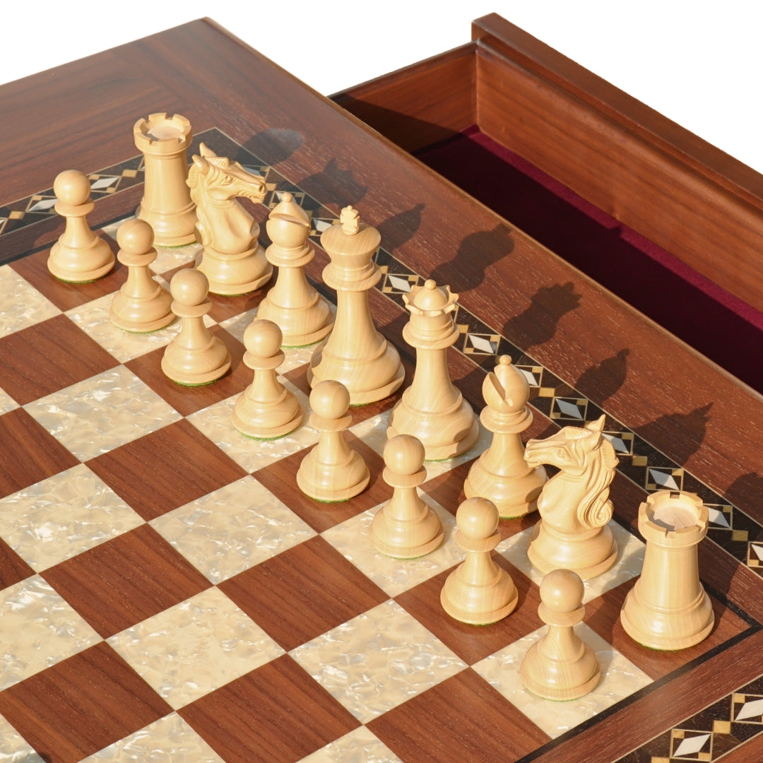AVIATOR Chess Set | Walnut &amp; Mother of Pearl Table | 55mm Squares