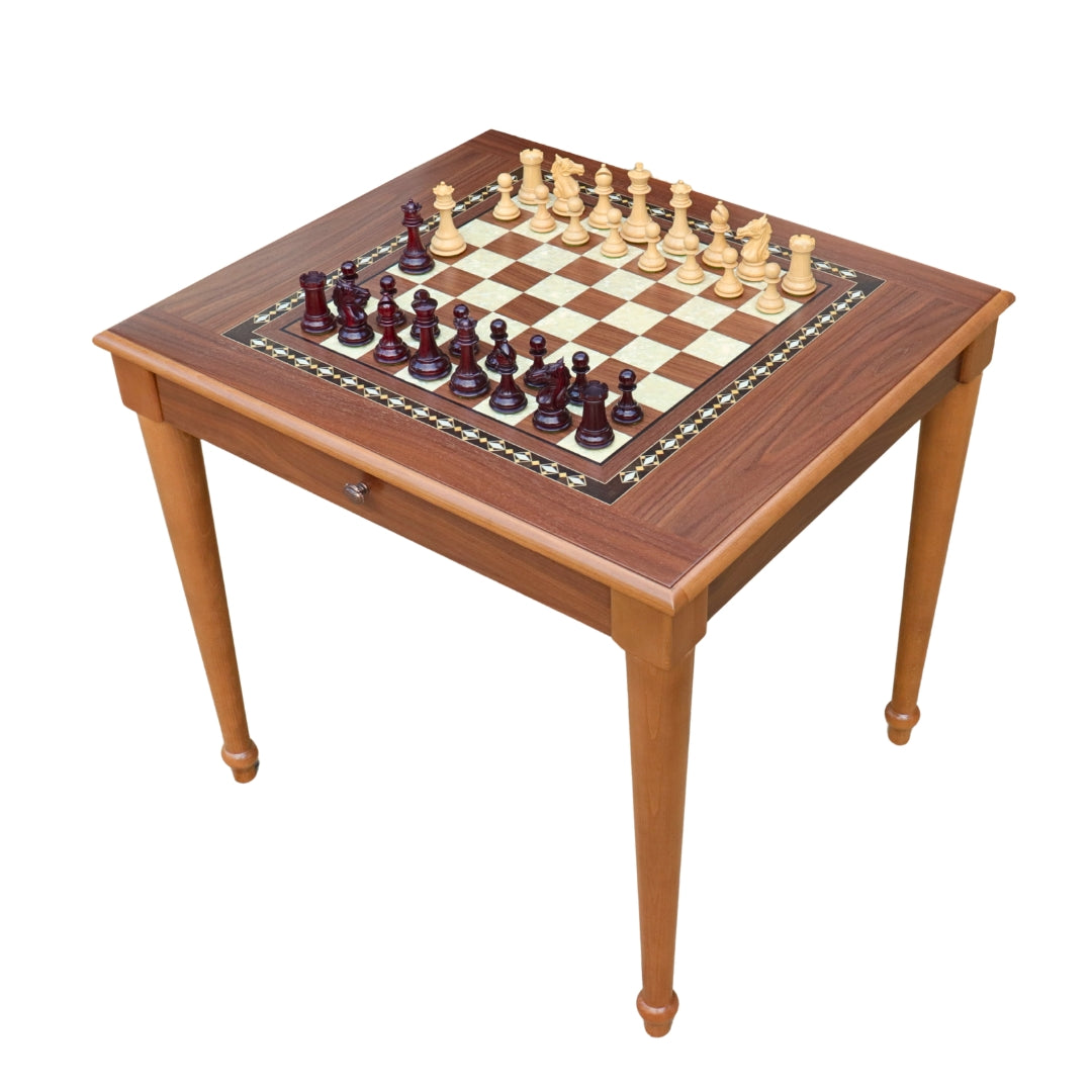 AVIATOR Chess Set | Walnut &amp; Mother of Pearl Table | 55mm Squares