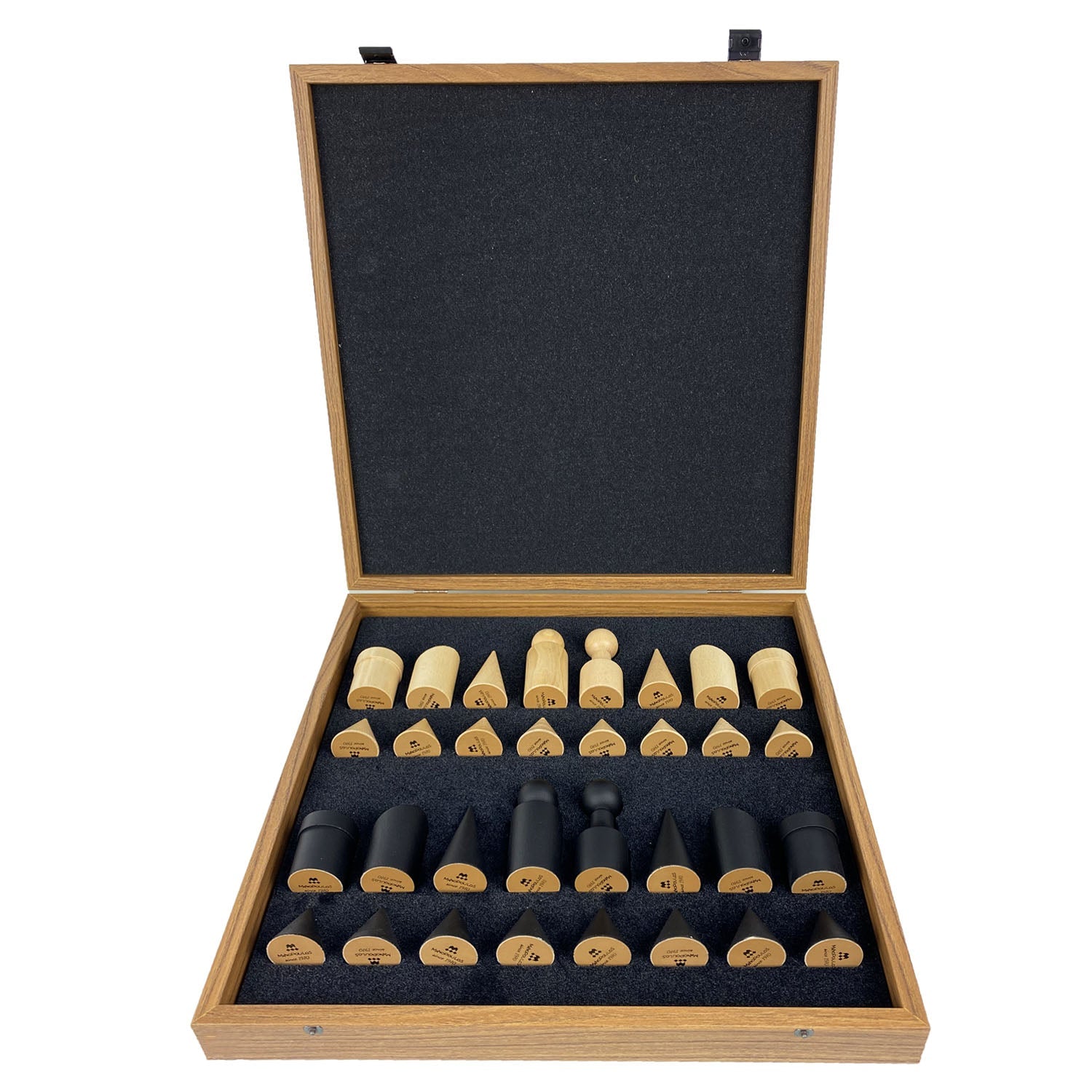 BAUHAUS STYLE | Wooden Chess Pieces | King 8.5cm | Leatherette Inlaid Chess Board | 40cm board