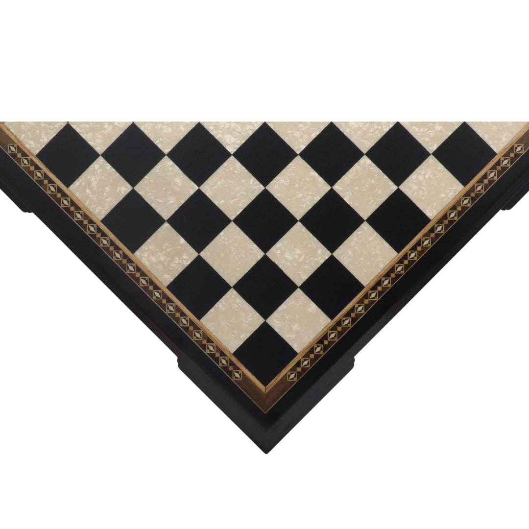 50cm Beech Chess Board handcrafted in Turkey with black stained wood and mother-of-pearl inlay with 50mm squares