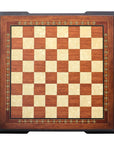 Top view of 42cm Beech Chess Board handcrafted in Turkey with rosewood and mother-of-pearl inlay with 42mm squares.