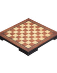 Side top view of 42cm Beech Chess Board handcrafted in Turkey with rosewood and mother-of-pearl inlay with 42mm squares.