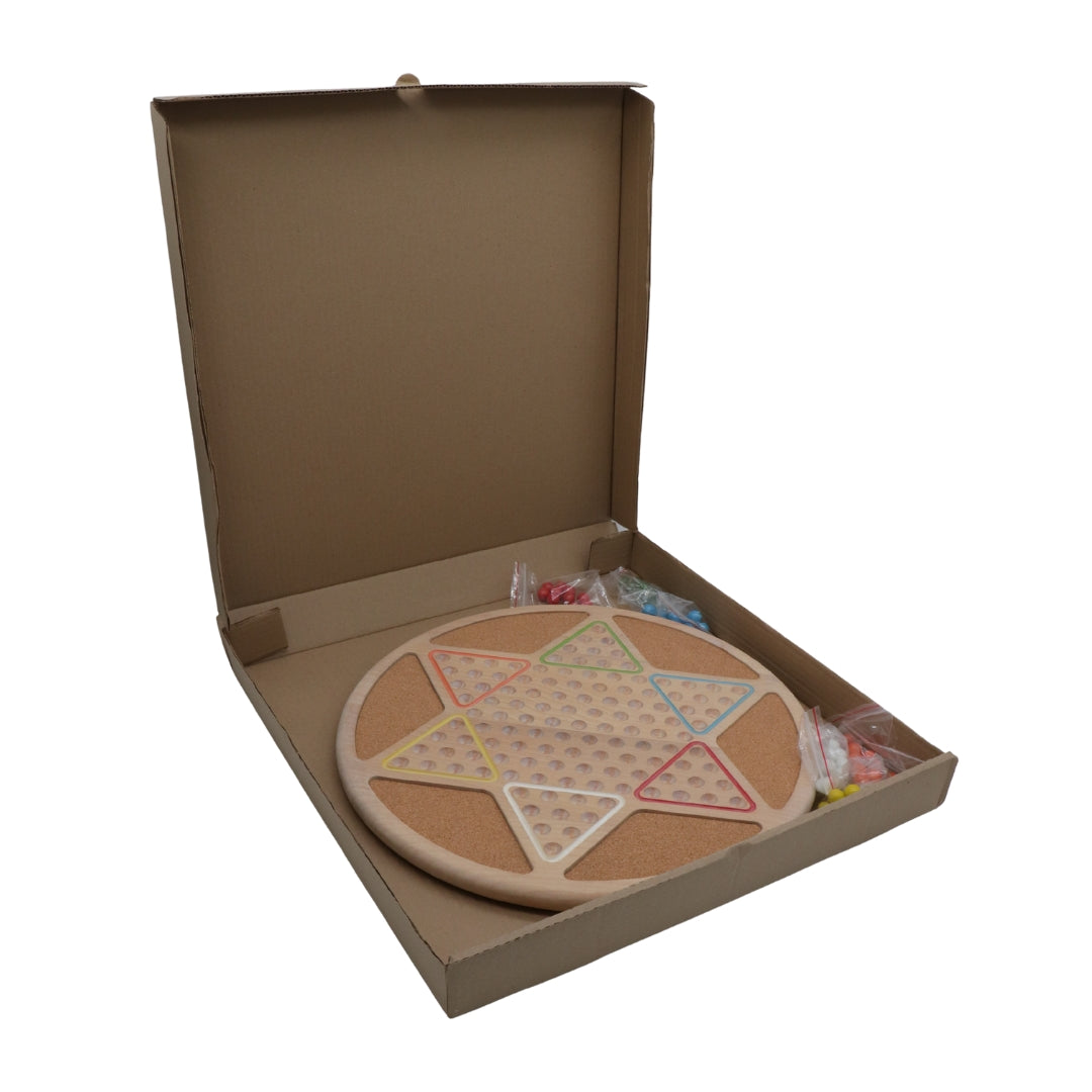 CHINESE CHECKERS | 42 cm | Solid Wood with Cork Inlays | Marbles