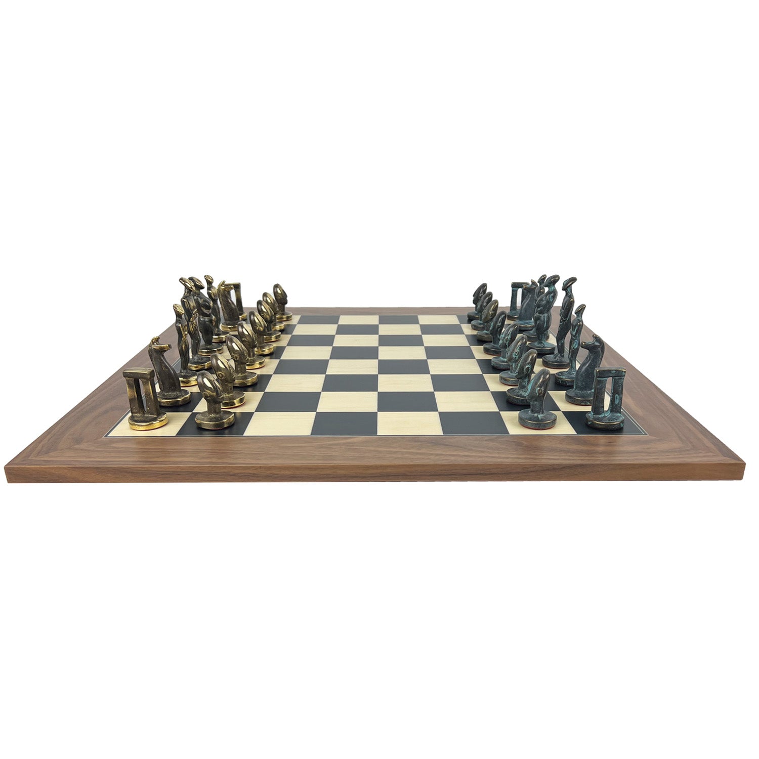 Cycladic Metal Pieces | Black Poplar Board | 50mm Squares – House of Chess