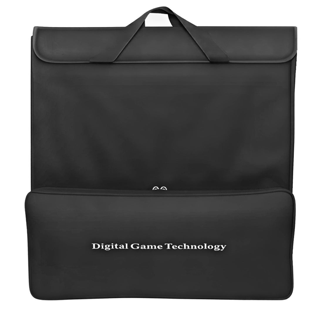 Back view of padded DGT carry bag for electronic chess board and accessories