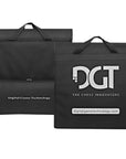 Front and back view of padded DGT carry bag for electronic chess board and accessories