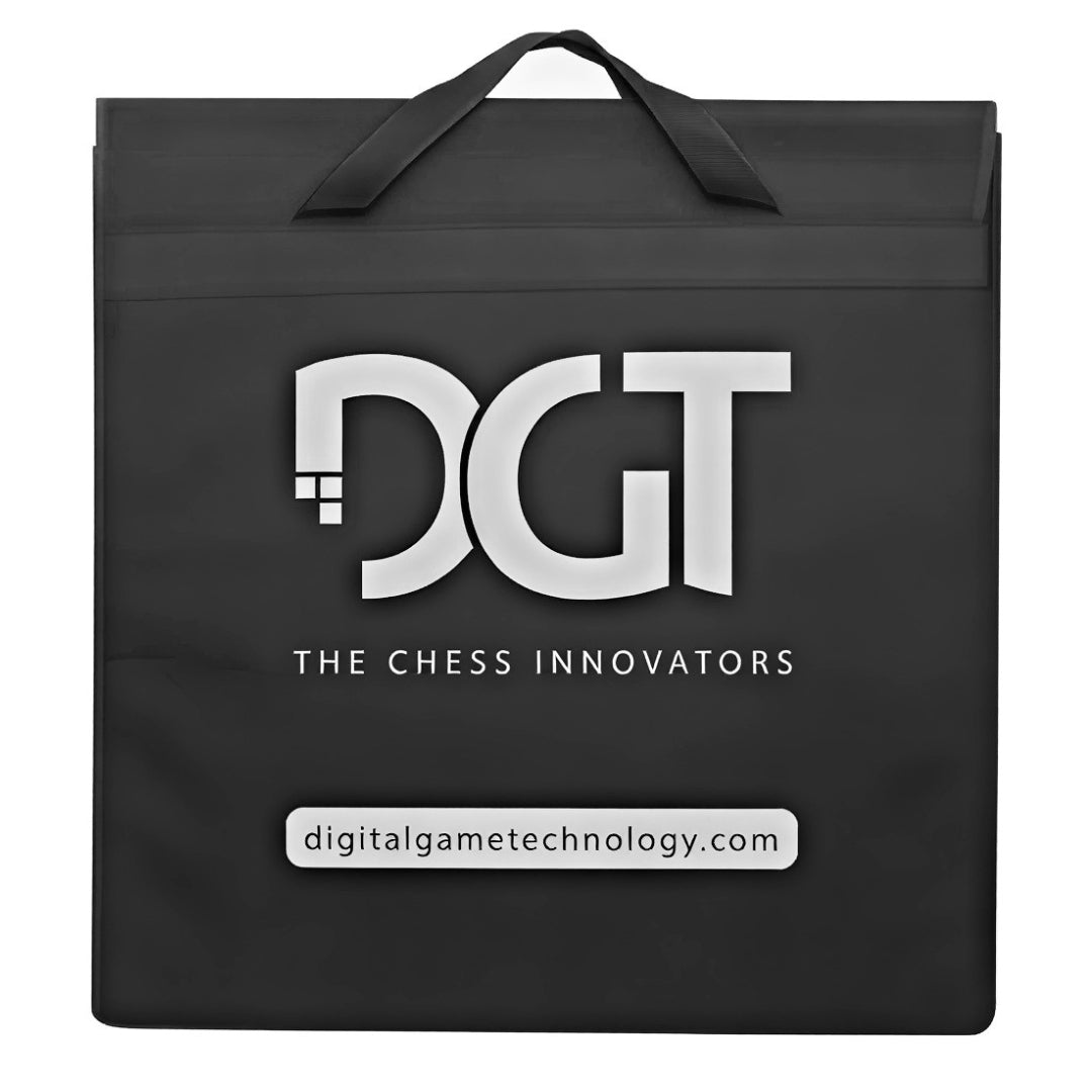 Front view of padded DGT carry bag for electronic chess board and accessories