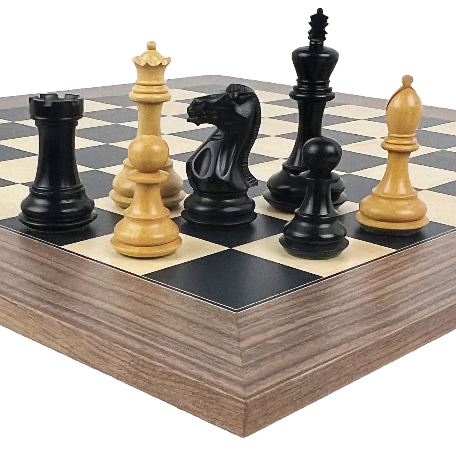CHAMFERED BASE, ebonised | Black Poplar &amp; Sycamore board with Walnut border (x large)
