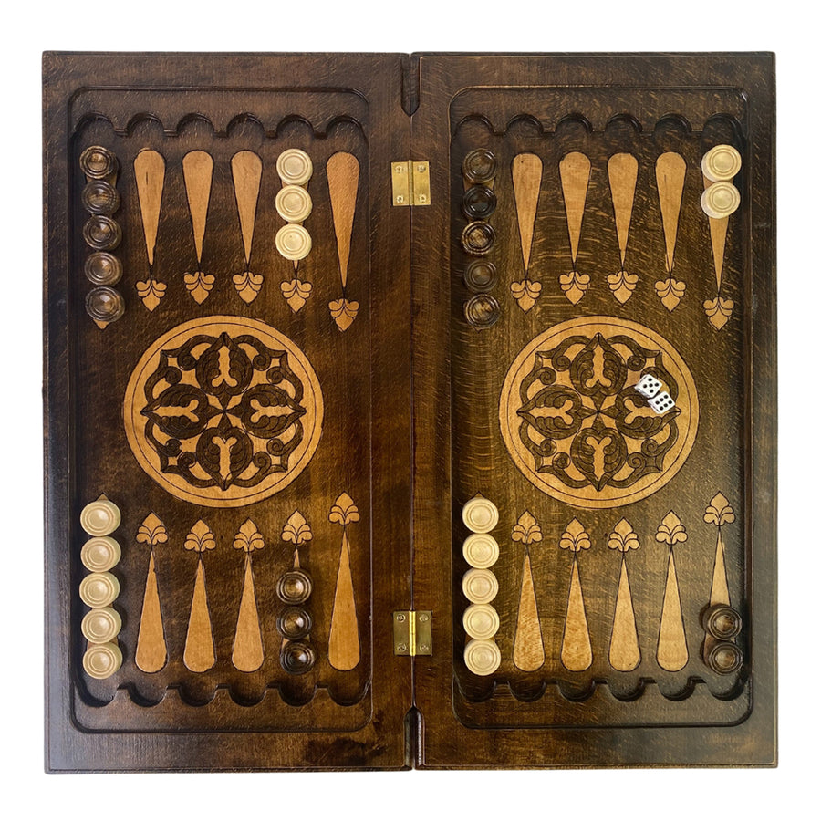 Backgammon Set | Solid Beech | Carved | Flower