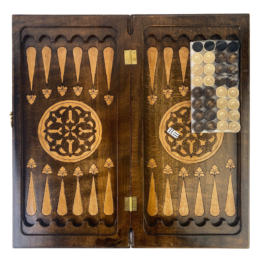 Backgammon Set | Solid Beech | Carved | Flower