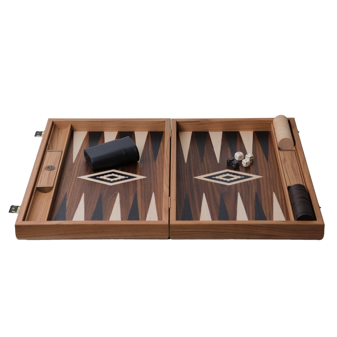 Backgammon | American Walnut Inlay | Black &amp; Oak Points | Handmade | Side Racks | 48 x 30cm | BKK1