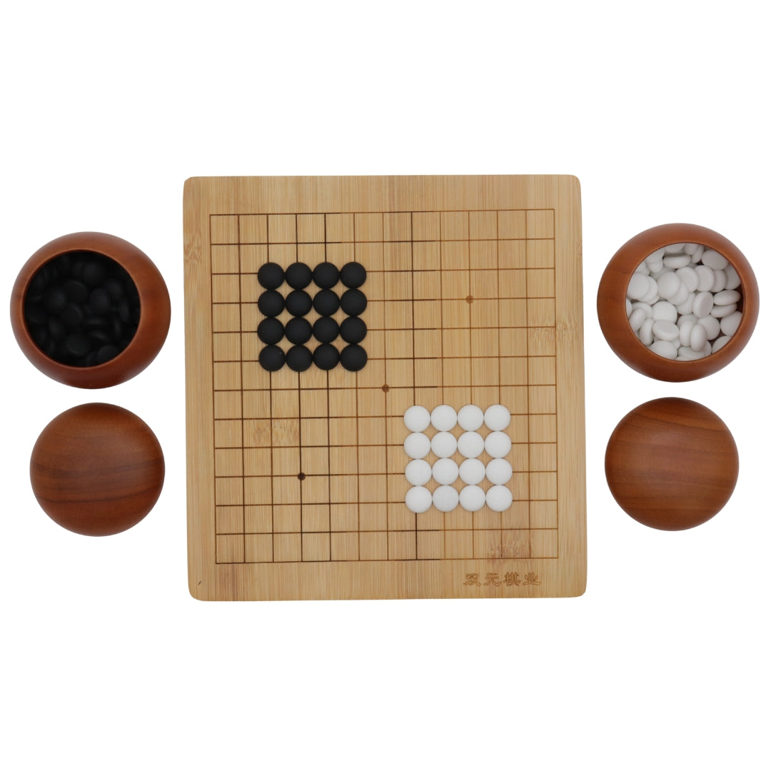 BAMBOO GO SET | Board (13x13 grid) | 2 Bowls | Ceramic Single-Convex Stones