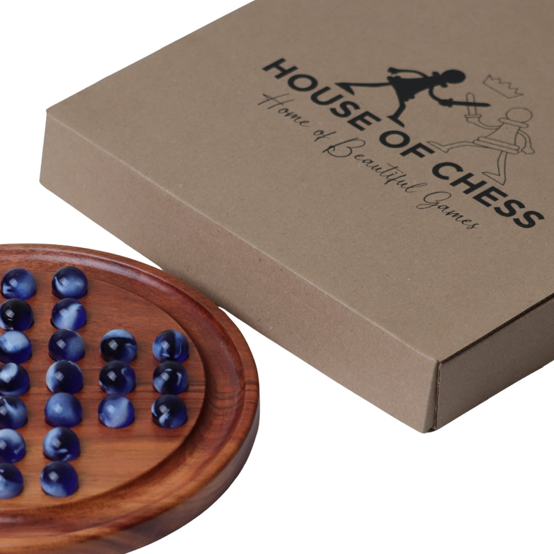 Solid Black Wood Solitaire Game | Glass Marbles