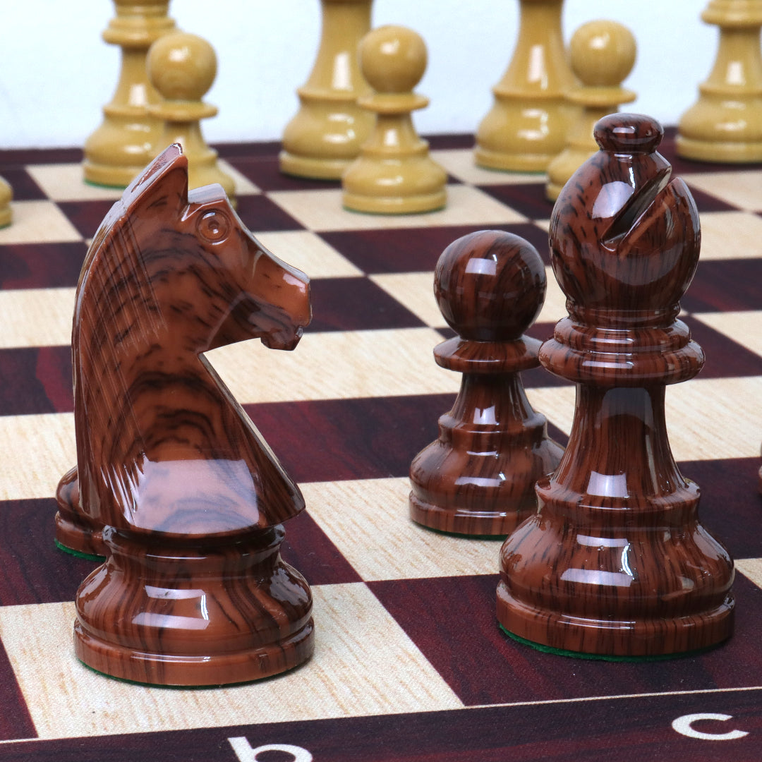 Wood Grain Mousepad Chess Set | Triple Weighted Plastic Chess Pieces