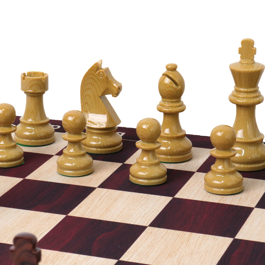 Wood Grain Mousepad Chess Set | Triple Weighted Plastic Chess Pieces