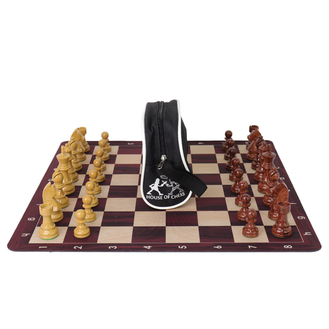 Wood Grain Mousepad Chess Set | Triple Weighted Plastic Chess Pieces