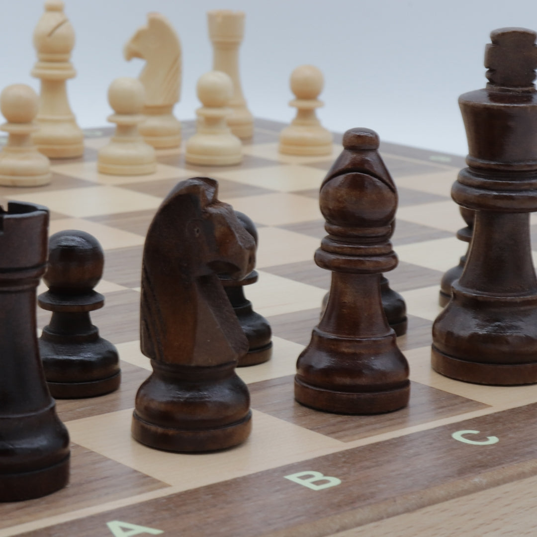 Travel Chess &amp; Checkers Set | Folding | Magnetic | Walnut &amp; Maple | 40cm